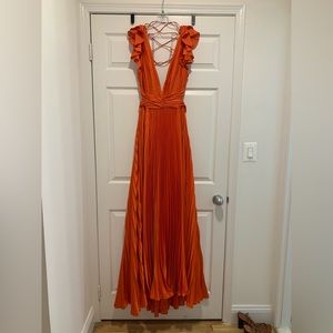 Ieena for Mac Duggal Pleated Orange Gown BNWT Size 12